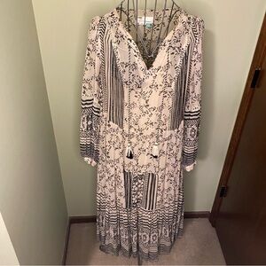 Anthropologie Cream and Black Long Sleeve Sundress